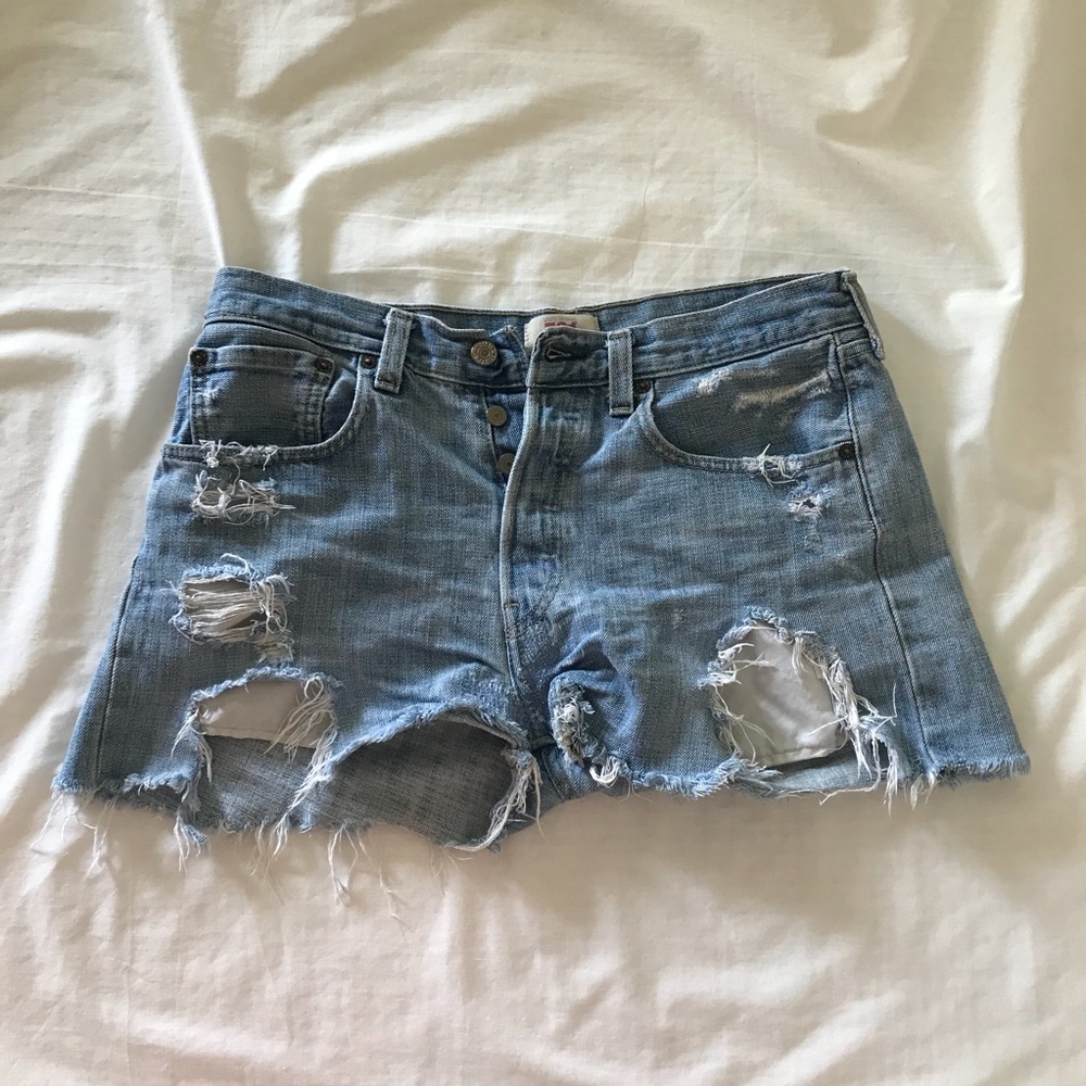 Custom Distressed Levi 501 Button Fly Cutoffs